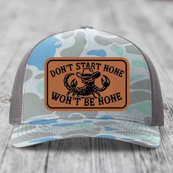 Dont Start None Wont Be None - Leather Patch Hat - Rawhide to Black Patch - Richardson 112PFP Snapback Trucker Hat