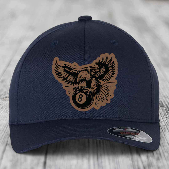 Eagle 8 Ball - Leather Patch Hat - Dark Brown to Black Patch - Flexfit 6277 Fitted Hat
