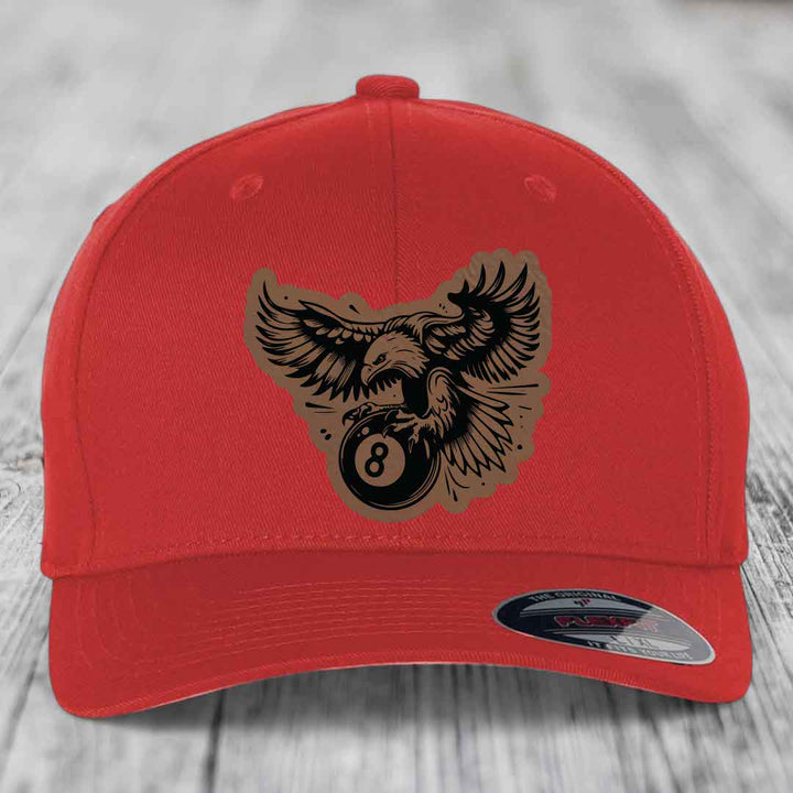 Eagle 8 Ball - Leather Patch Hat - Dark Brown to Black Patch - Flexfit 6277 Fitted Hat