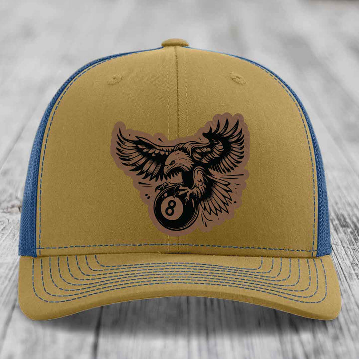 Eagle 8 Ball - Leather Patch Hat - Dark Brown to Black Patch - Richardson 112 Snapback Trucker Hat