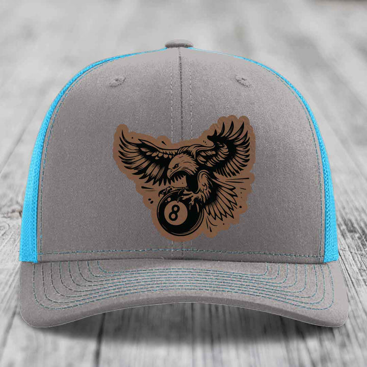 Eagle 8 Ball - Leather Patch Hat - Dark Brown to Black Patch - Richardson 112 Snapback Trucker Hat