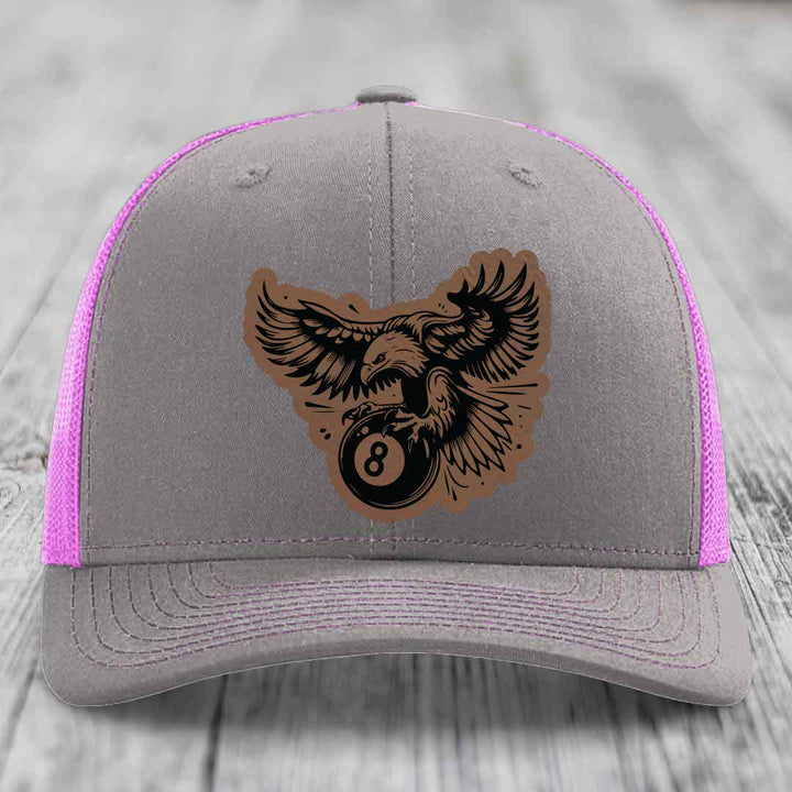 Eagle 8 Ball - Leather Patch Hat - Dark Brown to Black Patch - Richardson 112 Snapback Trucker Hat