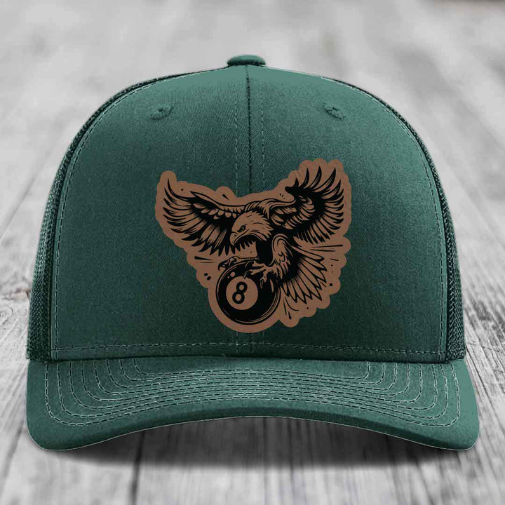 Eagle 8 Ball - Leather Patch Hat - Dark Brown to Black Patch - Richardson 112 Snapback Trucker Hat