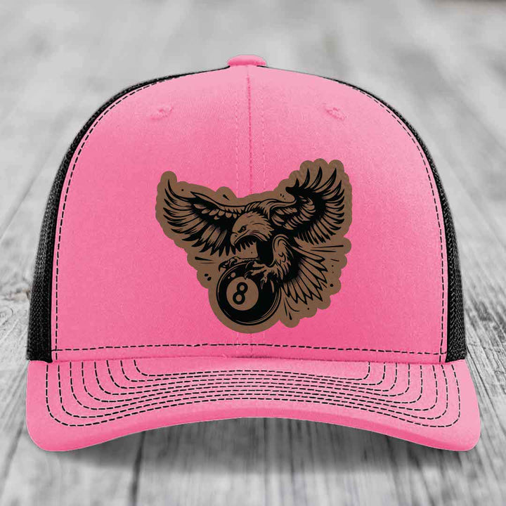 Eagle 8 Ball - Leather Patch Hat - Dark Brown to Black Patch - Richardson 112 Snapback Trucker Hat
