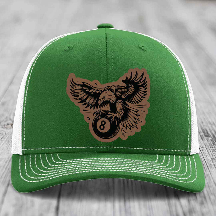 Eagle 8 Ball - Leather Patch Hat - Dark Brown to Black Patch - Richardson 112 Snapback Trucker Hat