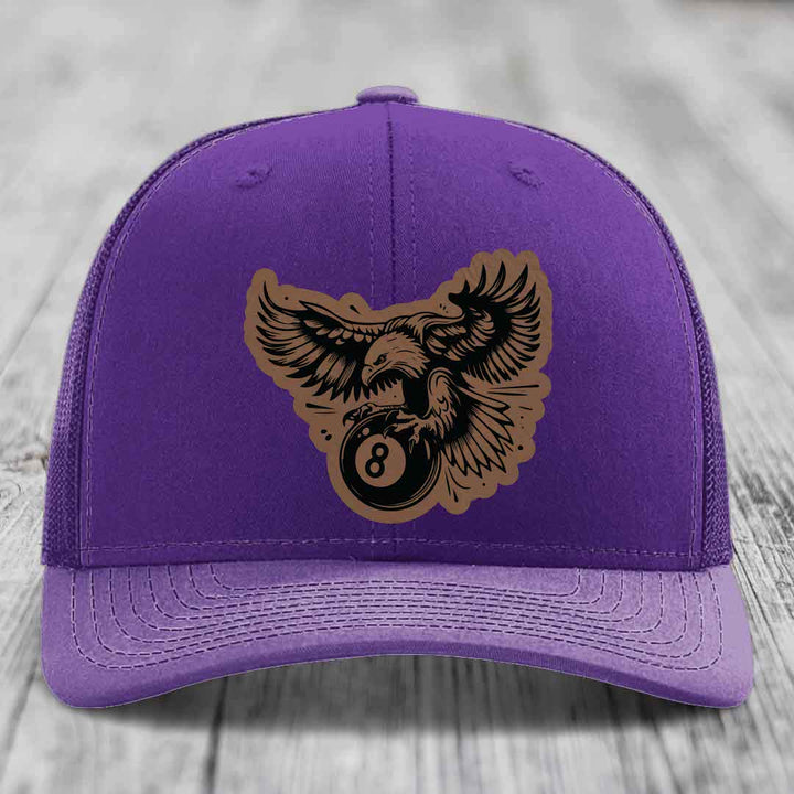 Eagle 8 Ball - Leather Patch Hat - Dark Brown to Black Patch - Richardson 112 Snapback Trucker Hat