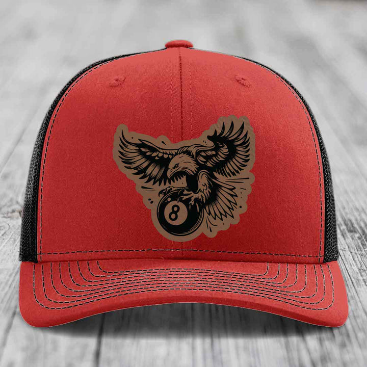 Eagle 8 Ball - Leather Patch Hat - Dark Brown to Black Patch - Richardson 112 Snapback Trucker Hat