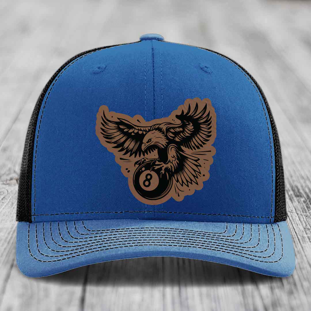 Eagle 8 Ball - Leather Patch Hat - Dark Brown to Black Patch - Richardson 112 Snapback Trucker Hat