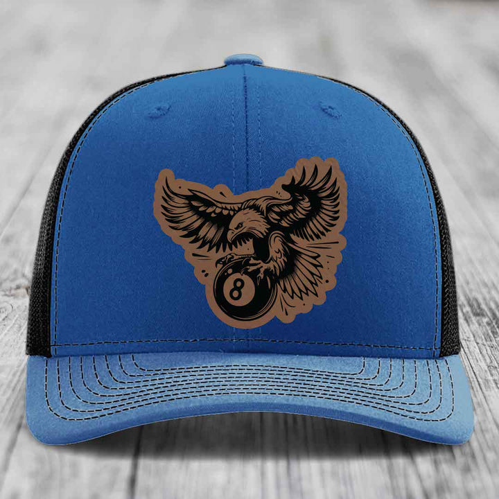 Eagle 8 Ball - Leather Patch Hat - Dark Brown to Black Patch - Richardson 112 Snapback Trucker Hat