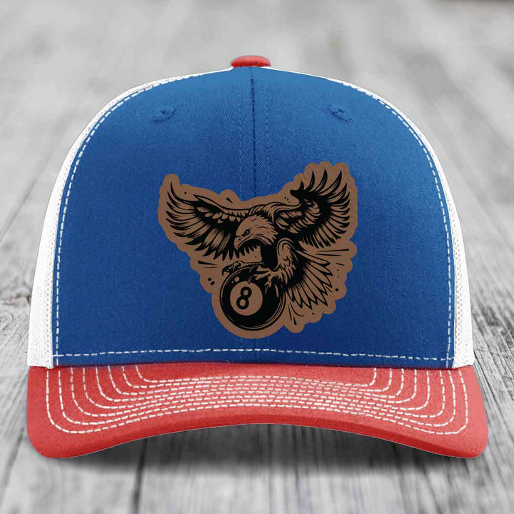 Eagle 8 Ball - Leather Patch Hat - Dark Brown to Black Patch - Richardson 112 Snapback Trucker Hat