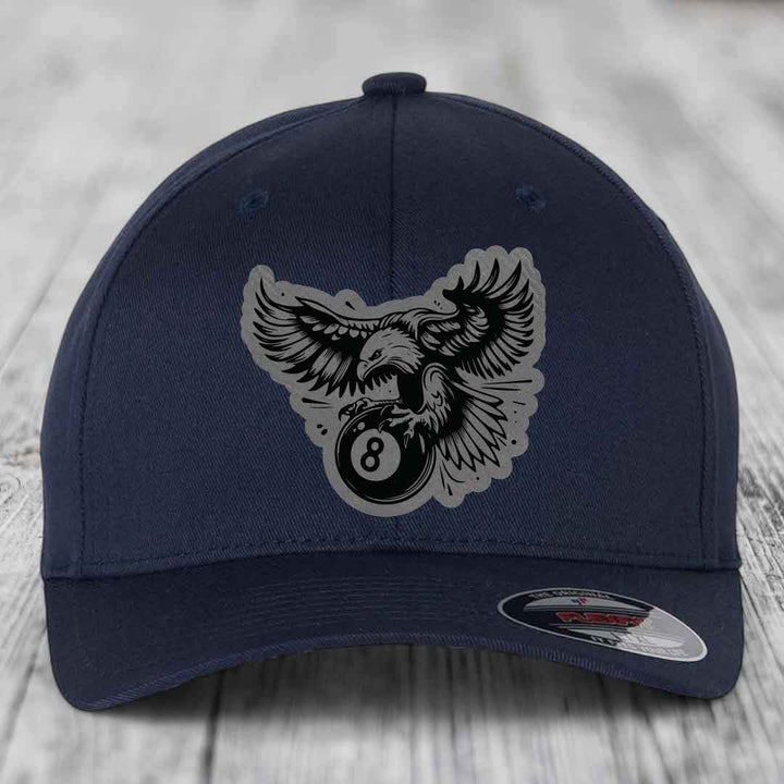 Eagle 8 Ball - Leather Patch Hat - Grey to Black Patch - Flexfit 6277 Fitted Hat