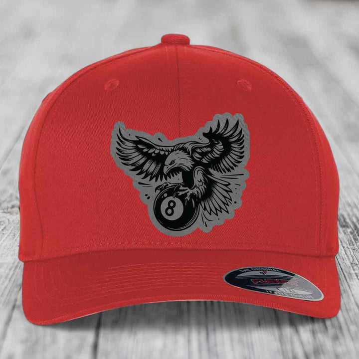 Eagle 8 Ball - Leather Patch Hat - Grey to Black Patch - Flexfit 6277 Fitted Hat
