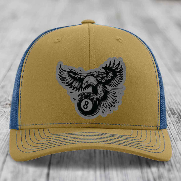 Eagle 8 Ball - Leather Patch Hat - Grey to Black Patch - Richardson 112 Snapback Trucker Hat