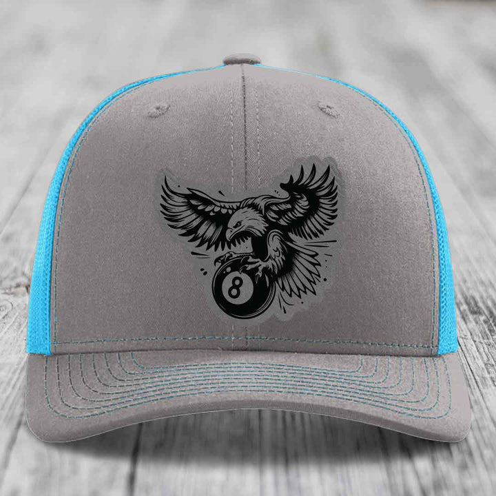 Eagle 8 Ball - Leather Patch Hat - Grey to Black Patch - Richardson 112 Snapback Trucker Hat