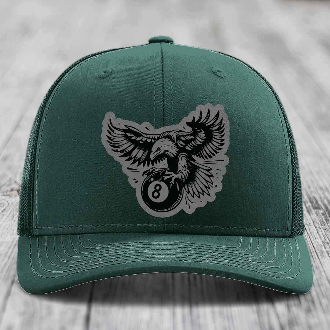 Eagle 8 Ball - Leather Patch Hat - Grey to Black Patch - Richardson 112 Snapback Trucker Hat