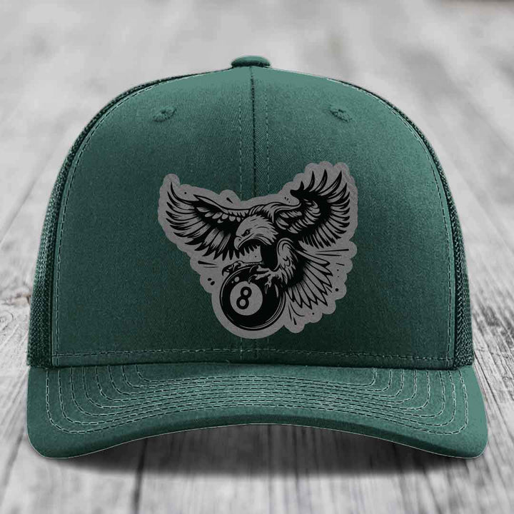 Eagle 8 Ball - Leather Patch Hat - Grey to Black Patch - Richardson 112 Snapback Trucker Hat