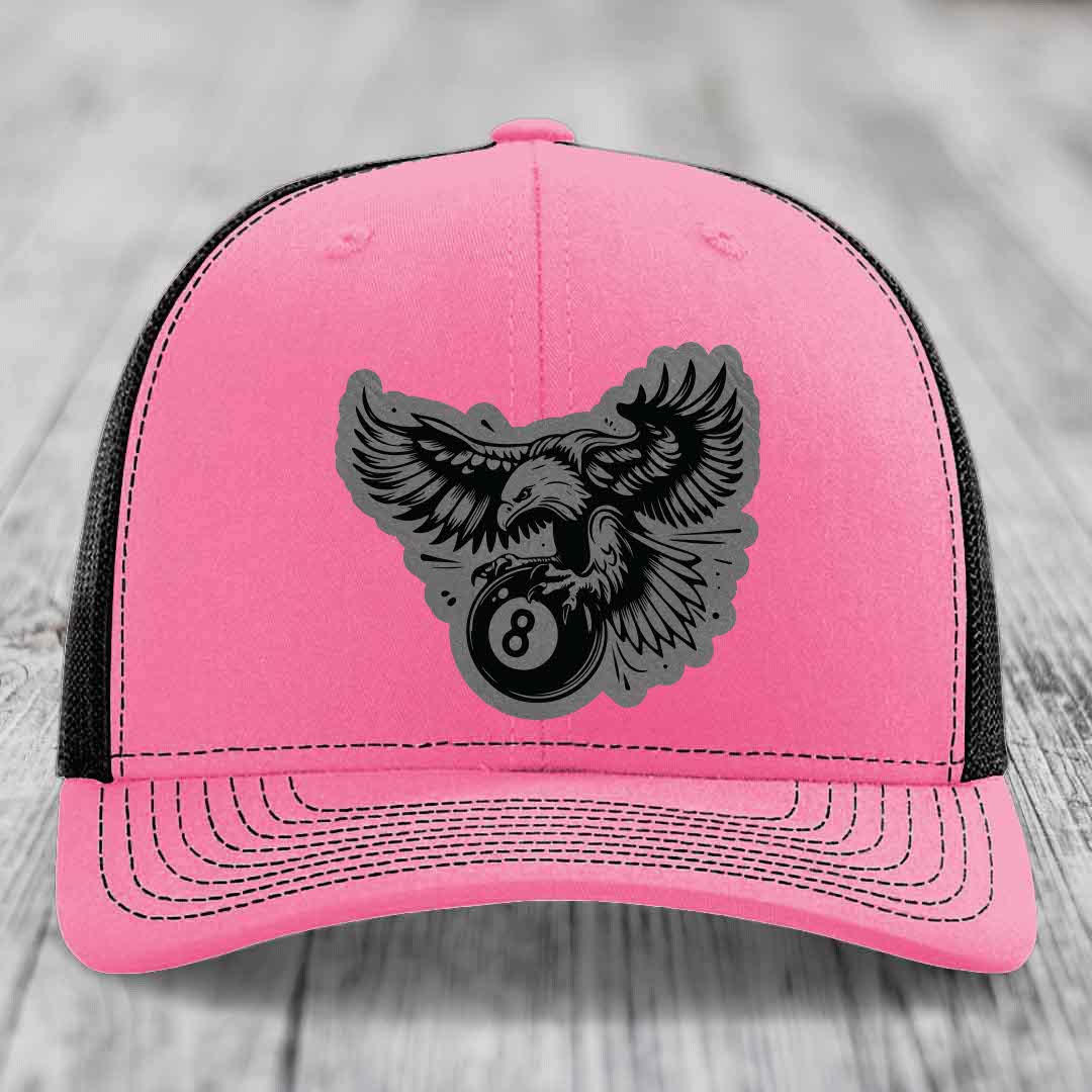Eagle 8 Ball - Leather Patch Hat - Grey to Black Patch - Richardson 112 Snapback Trucker Hat