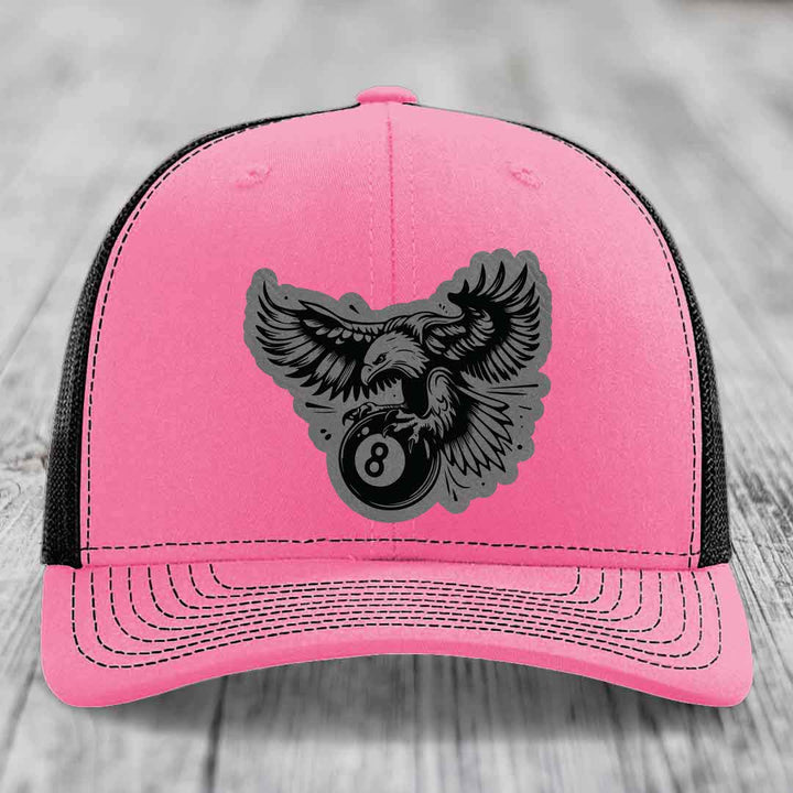 Eagle 8 Ball - Leather Patch Hat - Grey to Black Patch - Richardson 112 Snapback Trucker Hat