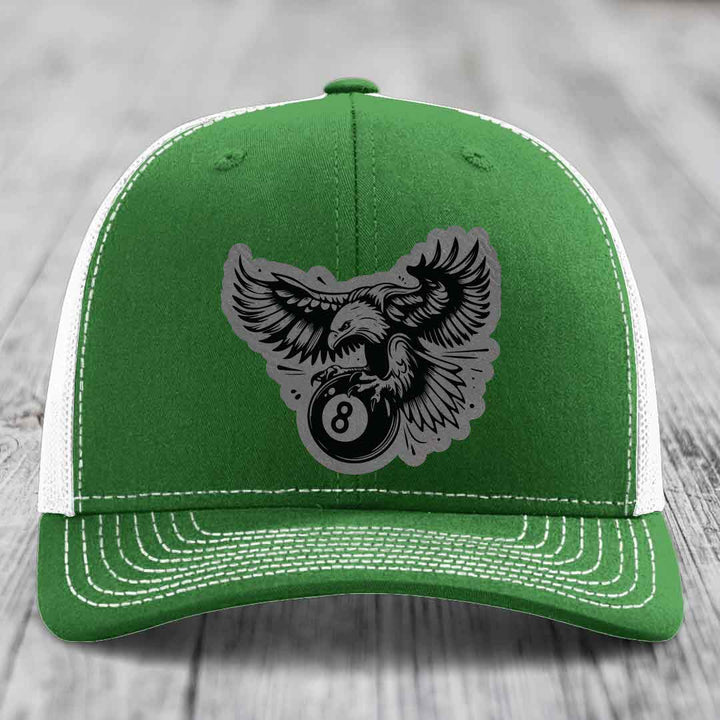 Eagle 8 Ball - Leather Patch Hat - Grey to Black Patch - Richardson 112 Snapback Trucker Hat