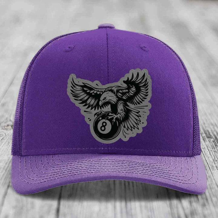 Eagle 8 Ball - Leather Patch Hat - Grey to Black Patch - Richardson 112 Snapback Trucker Hat