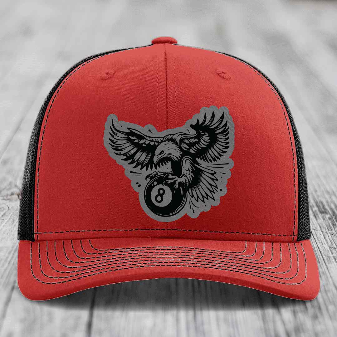 Eagle 8 Ball - Leather Patch Hat - Grey to Black Patch - Richardson 112 Snapback Trucker Hat
