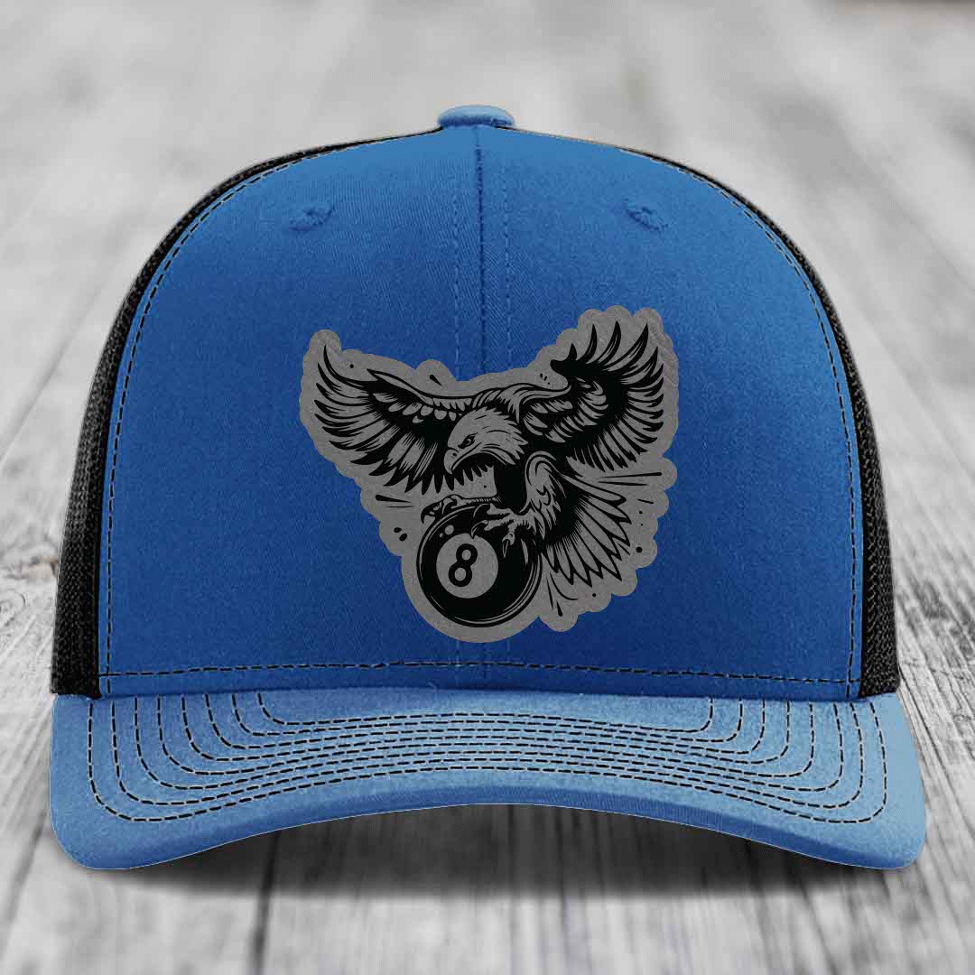 Eagle 8 Ball - Leather Patch Hat - Grey to Black Patch - Richardson 112 Snapback Trucker Hat
