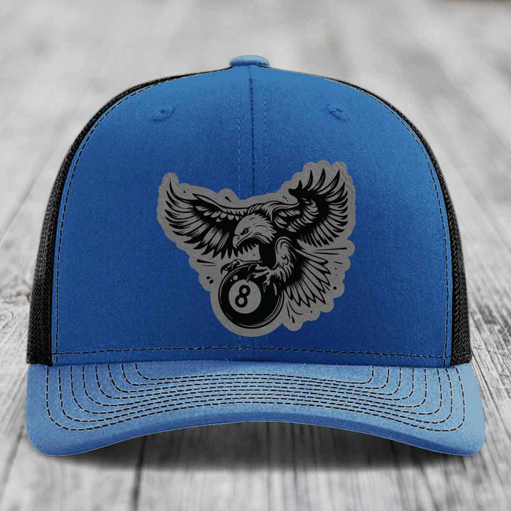 Eagle 8 Ball - Leather Patch Hat - Grey to Black Patch - Richardson 112 Snapback Trucker Hat