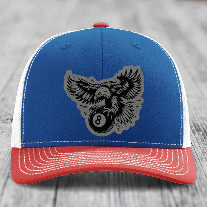 Eagle 8 Ball - Leather Patch Hat - Grey to Black Patch - Richardson 112 Snapback Trucker Hat