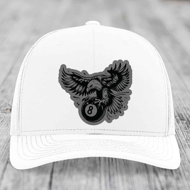 Eagle 8 Ball - Leather Patch Hat - Grey to Black Patch - Richardson 112 Snapback Trucker Hat