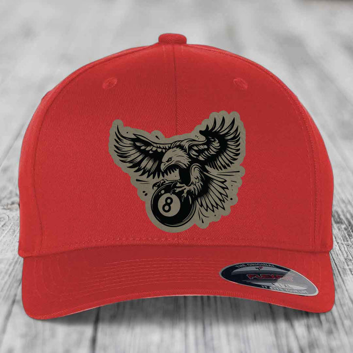 Eagle 8 Ball - Leather Patch Hat - Light Brown to Black Patch - Flexfit 6277 Fitted Hat
