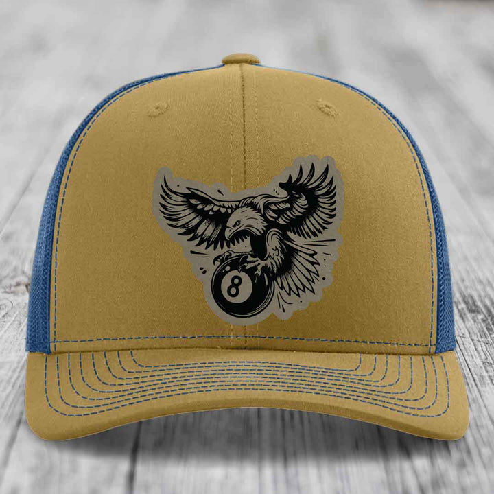 Eagle 8 Ball - Leather Patch Hat - Light Brown to Black Patch - Richardson 112 Snapback Trucker Hat