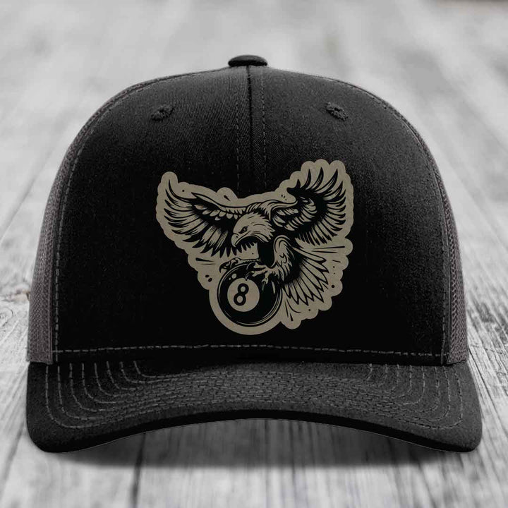 Eagle 8 Ball - Leather Patch Hat - Light Brown to Black Patch - Richardson 112 Snapback Trucker Hat