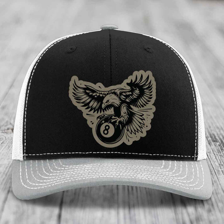 Eagle 8 Ball - Leather Patch Hat - Light Brown to Black Patch - Richardson 112 Snapback Trucker Hat