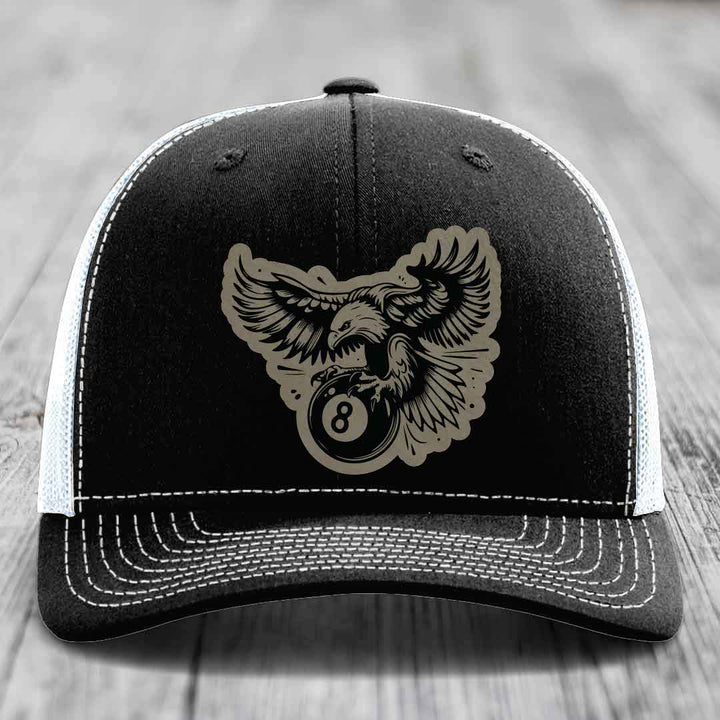Eagle 8 Ball - Leather Patch Hat - Light Brown to Black Patch - Richardson 112 Snapback Trucker Hat
