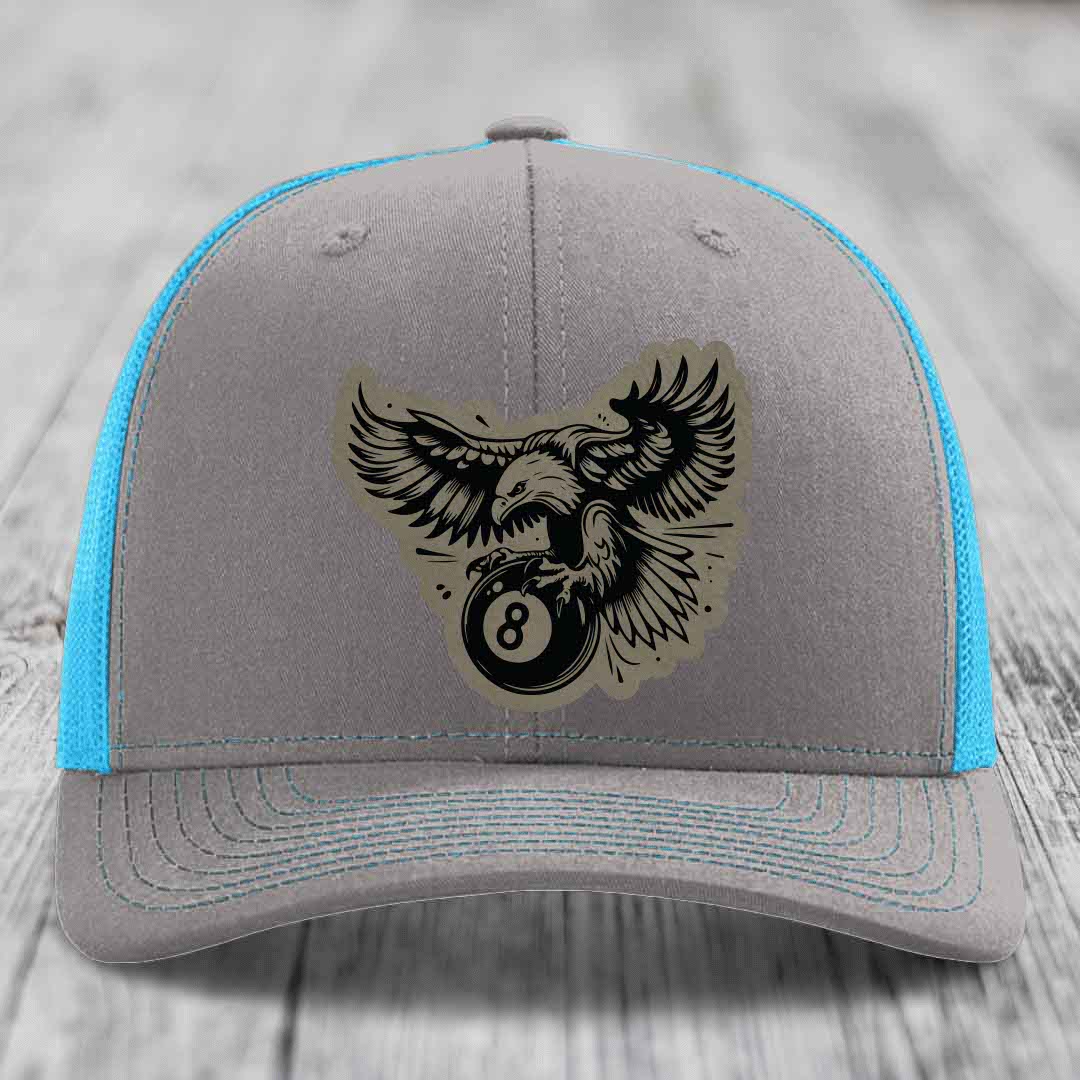 Eagle 8 Ball - Leather Patch Hat - Light Brown to Black Patch - Richardson 112 Snapback Trucker Hat