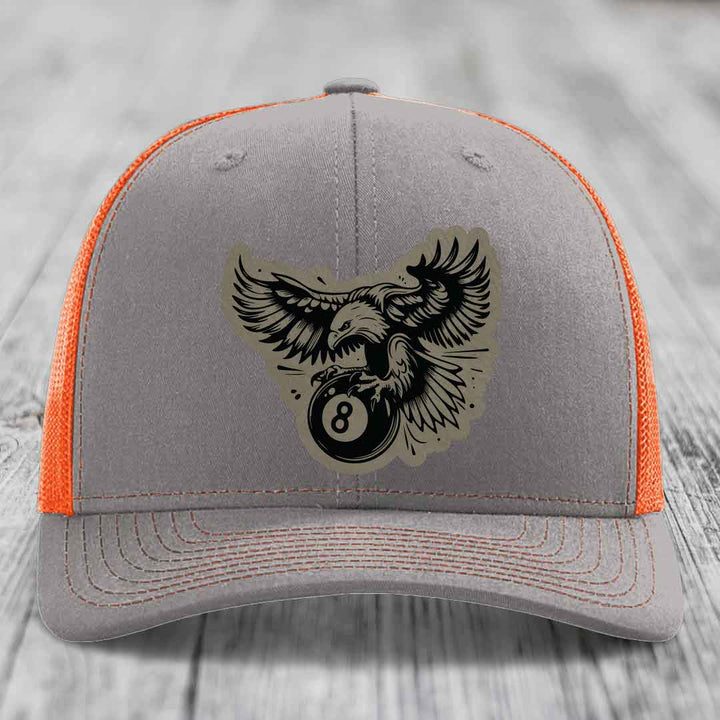 Eagle 8 Ball - Leather Patch Hat - Light Brown to Black Patch - Richardson 112 Snapback Trucker Hat