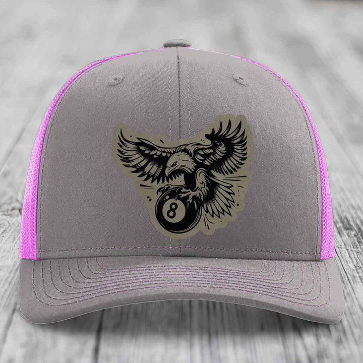 Eagle 8 Ball - Leather Patch Hat - Light Brown to Black Patch - Richardson 112 Snapback Trucker Hat