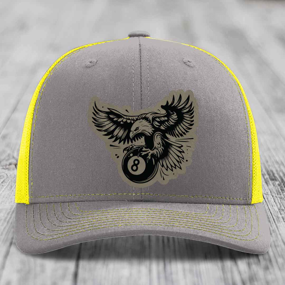 Eagle 8 Ball - Leather Patch Hat - Light Brown to Black Patch - Richardson 112 Snapback Trucker Hat