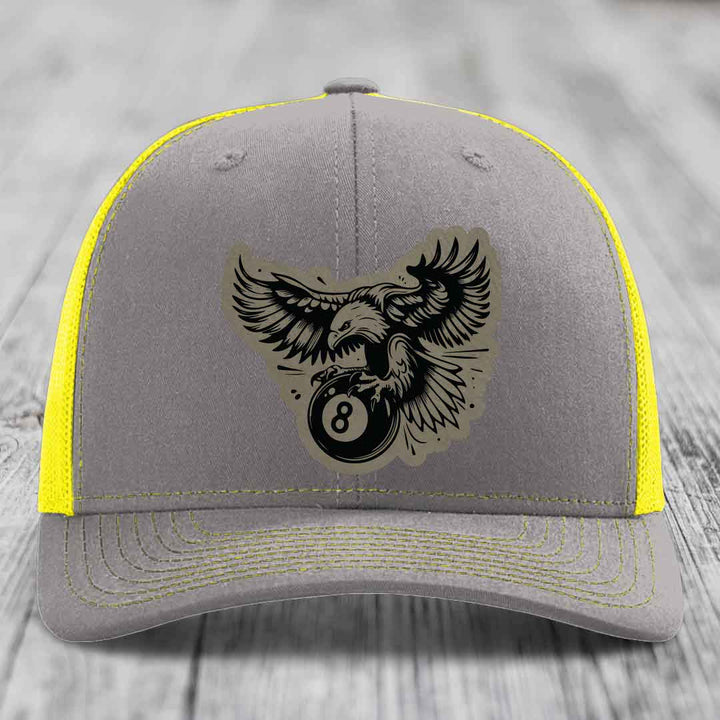 Eagle 8 Ball - Leather Patch Hat - Light Brown to Black Patch - Richardson 112 Snapback Trucker Hat