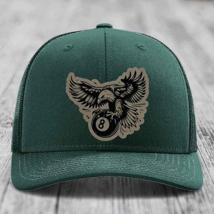 Eagle 8 Ball - Leather Patch Hat - Light Brown to Black Patch - Richardson 112 Snapback Trucker Hat