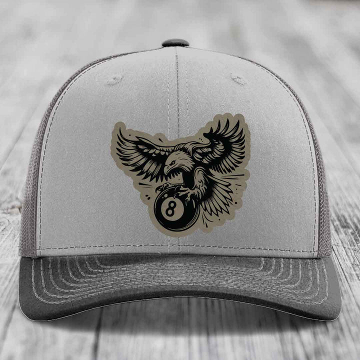 Eagle 8 Ball - Leather Patch Hat - Light Brown to Black Patch - Richardson 112 Snapback Trucker Hat