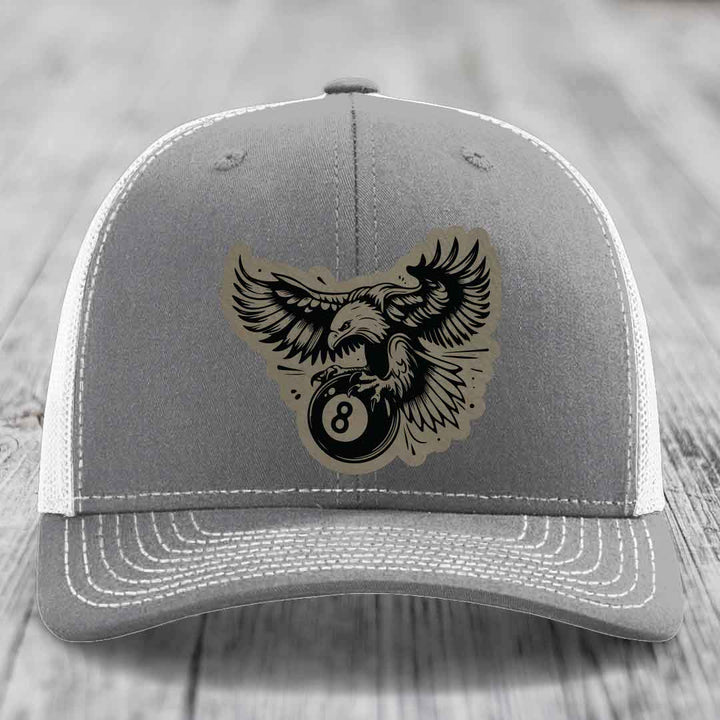Eagle 8 Ball - Leather Patch Hat - Light Brown to Black Patch - Richardson 112 Snapback Trucker Hat