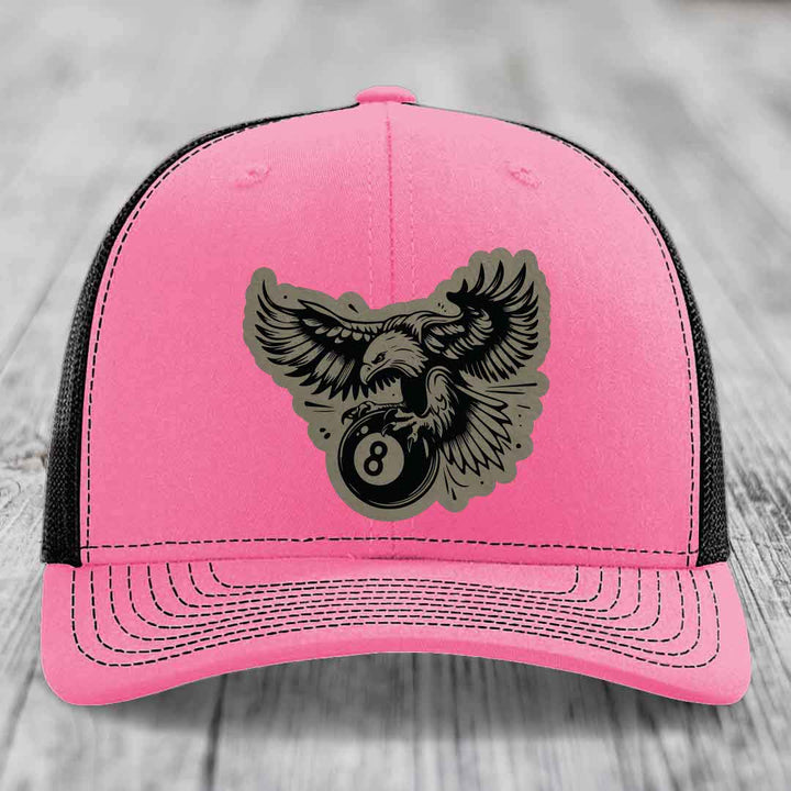 Eagle 8 Ball - Leather Patch Hat - Light Brown to Black Patch - Richardson 112 Snapback Trucker Hat