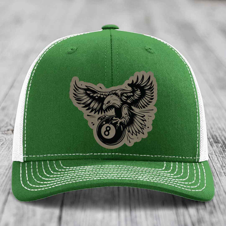 Eagle 8 Ball - Leather Patch Hat - Light Brown to Black Patch - Richardson 112 Snapback Trucker Hat