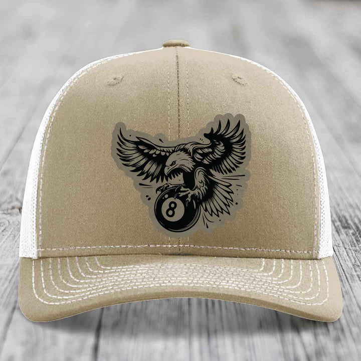 Eagle 8 Ball - Leather Patch Hat - Light Brown to Black Patch - Richardson 112 Snapback Trucker Hat
