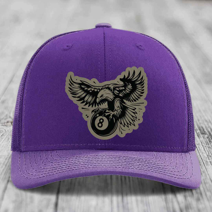 Eagle 8 Ball - Leather Patch Hat - Light Brown to Black Patch - Richardson 112 Snapback Trucker Hat
