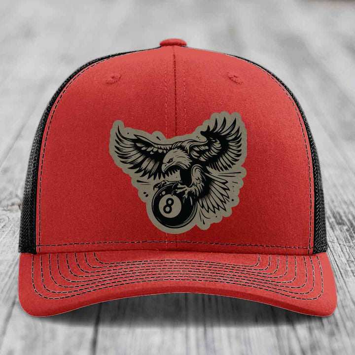 Eagle 8 Ball - Leather Patch Hat - Light Brown to Black Patch - Richardson 112 Snapback Trucker Hat
