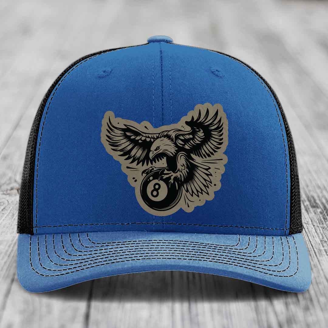 Eagle 8 Ball - Leather Patch Hat - Light Brown to Black Patch - Richardson 112 Snapback Trucker Hat