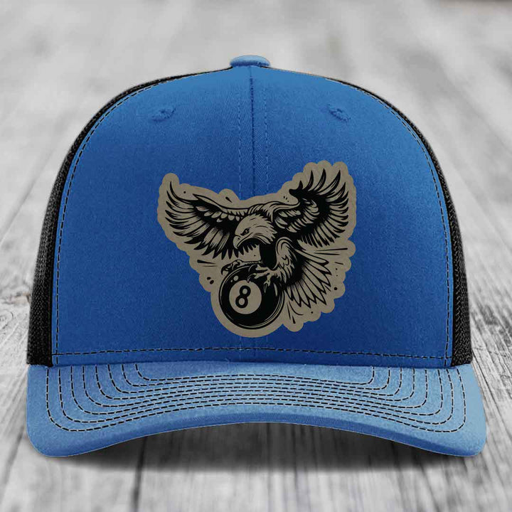 Eagle 8 Ball - Leather Patch Hat - Light Brown to Black Patch - Richardson 112 Snapback Trucker Hat