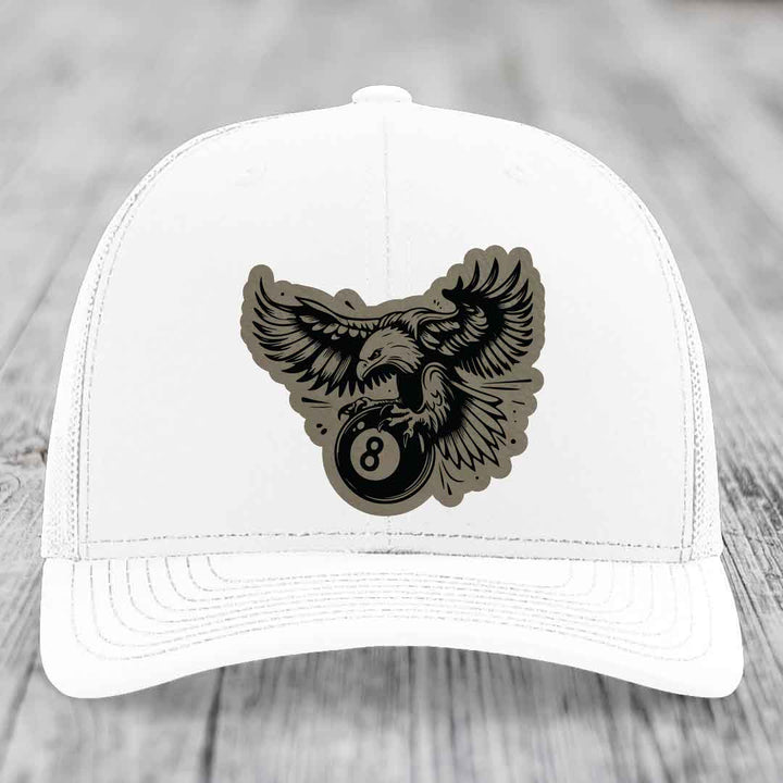 Eagle 8 Ball - Leather Patch Hat - Light Brown to Black Patch - Richardson 112 Snapback Trucker Hat